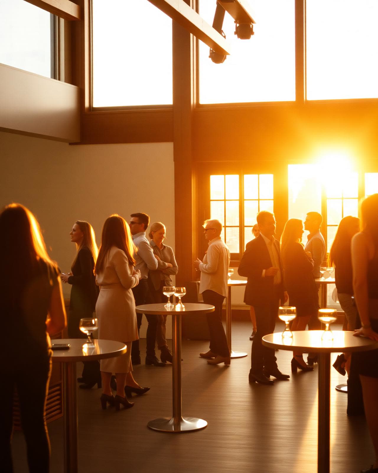 Team at an offsite event at golden hour